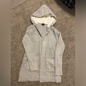 Eclipse - Grey Cardigan with Sherpa Oversized Hood